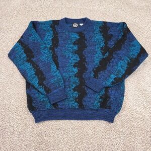 Vtg Retro 80s 90s Permit Knit cardigan Mens Large Abstract Wavy Art Coogi Style